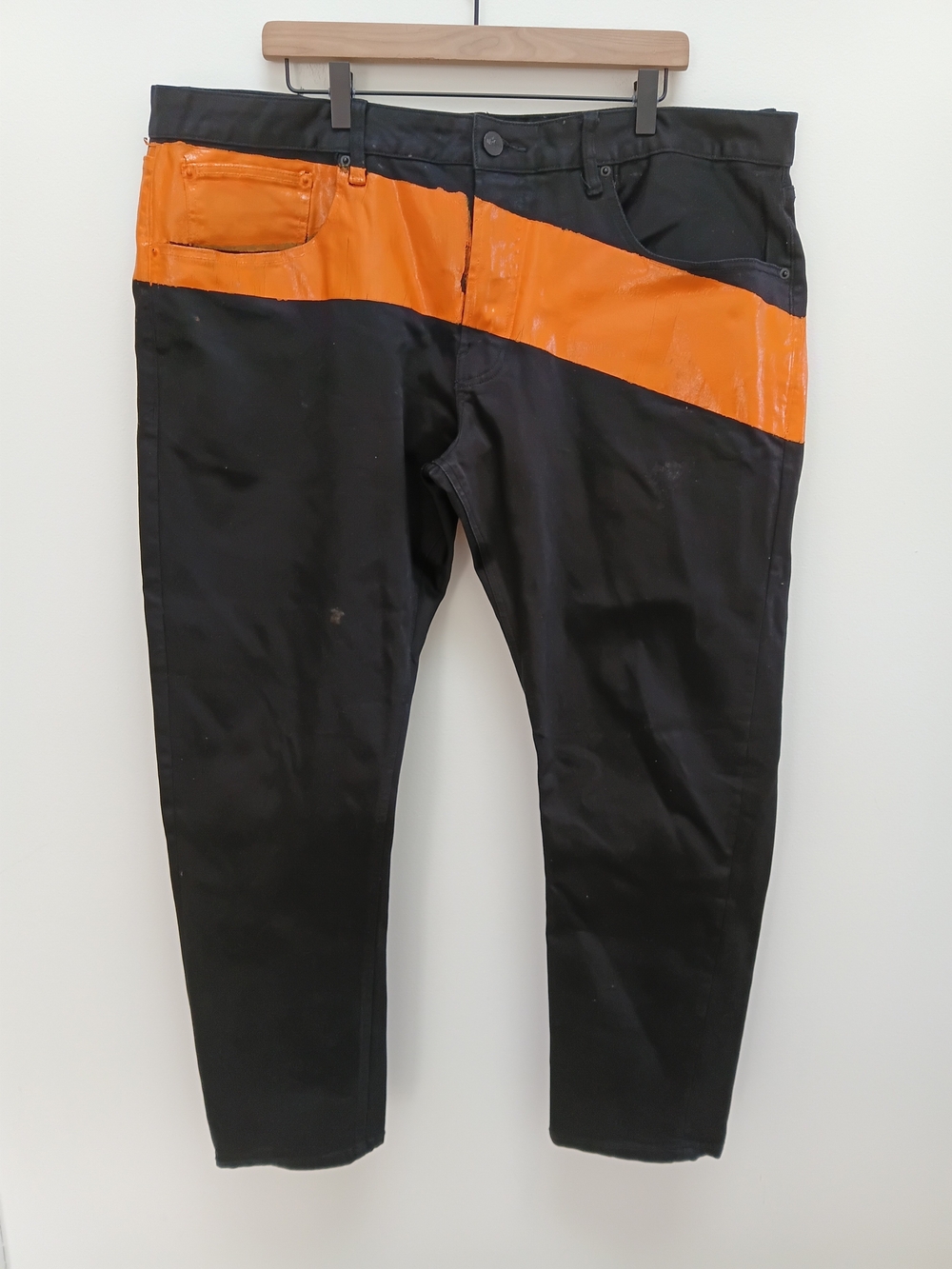 Mursaki Men's Slim Straight Black/Orange Jeans Pants Size 42×30